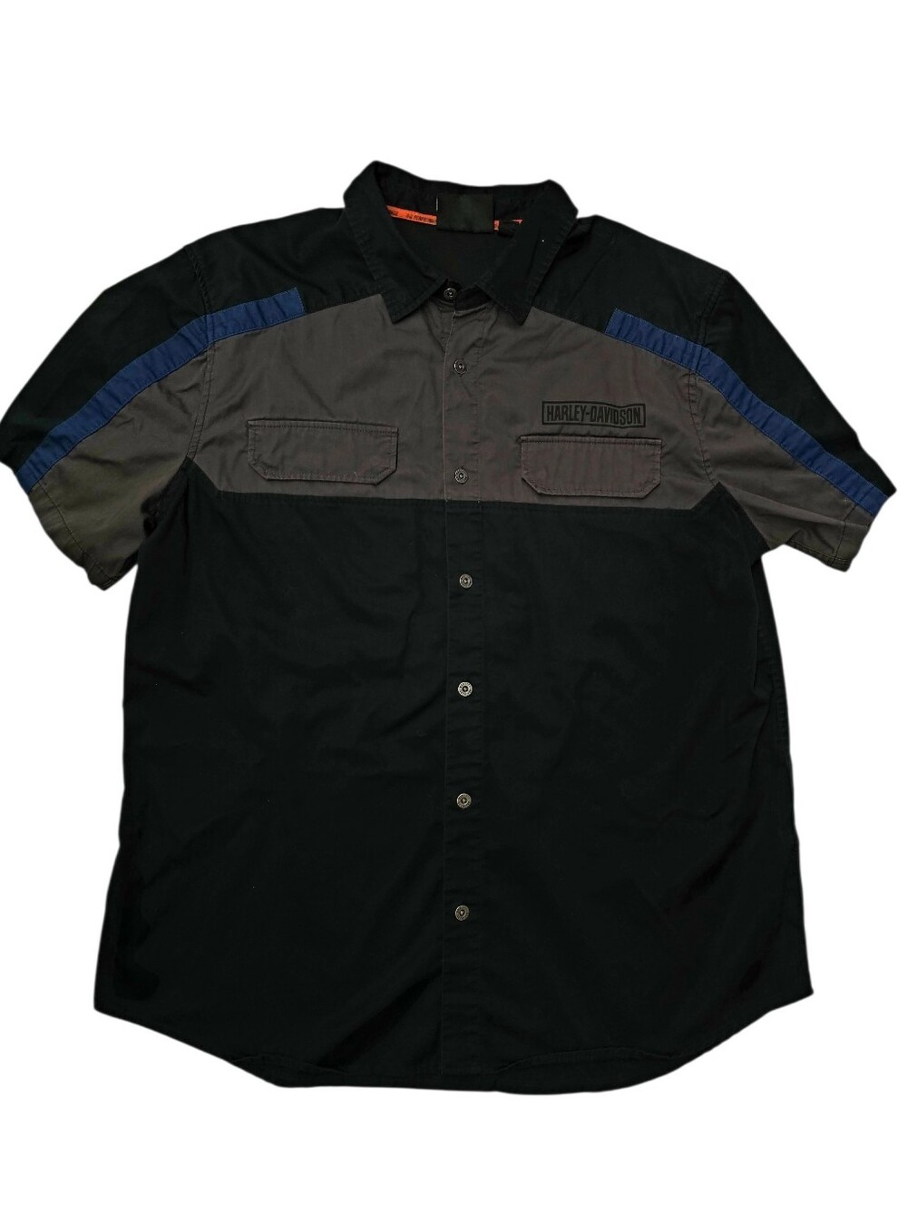 Harley-Davidson Black, Gray & Blue Short Sleeve Button-Up Shirt